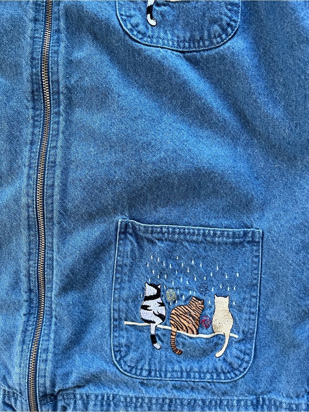 Vintage Passion-I Embroidered Blue Denim Jacket with Cat Motif - Picture 5 of 8